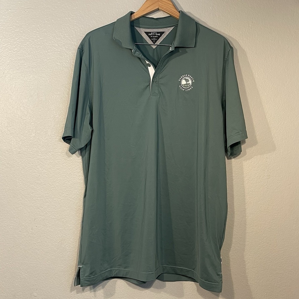 AdiPure Adidas Mens Large Green Pebble Beach Golf Polo Embroidered Performance